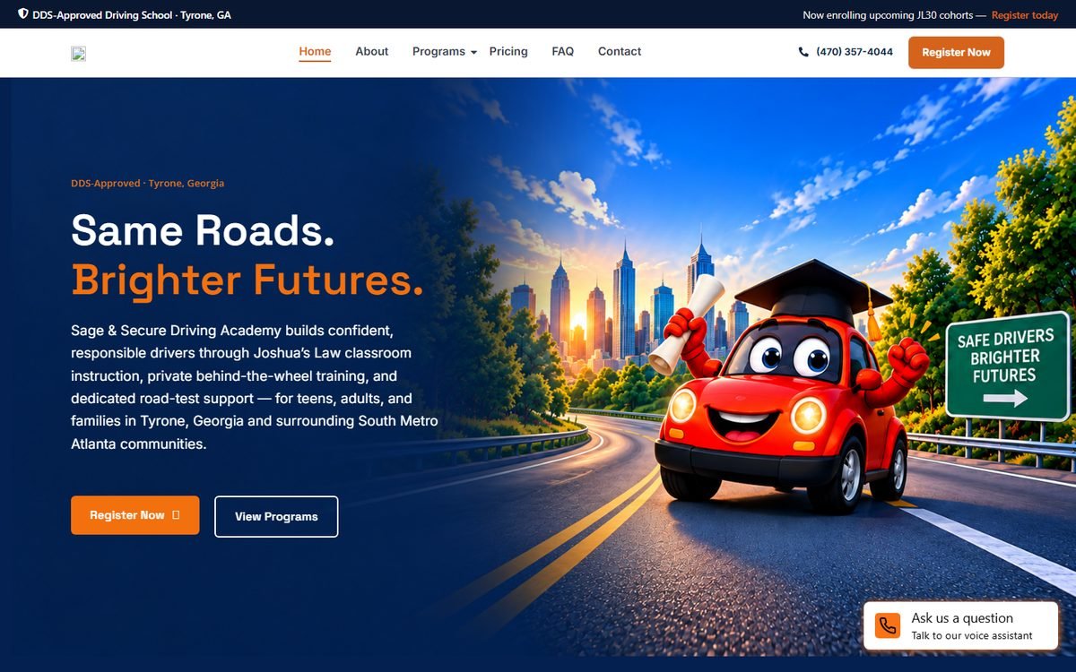 Sage & Secure Driving Academy website screenshot